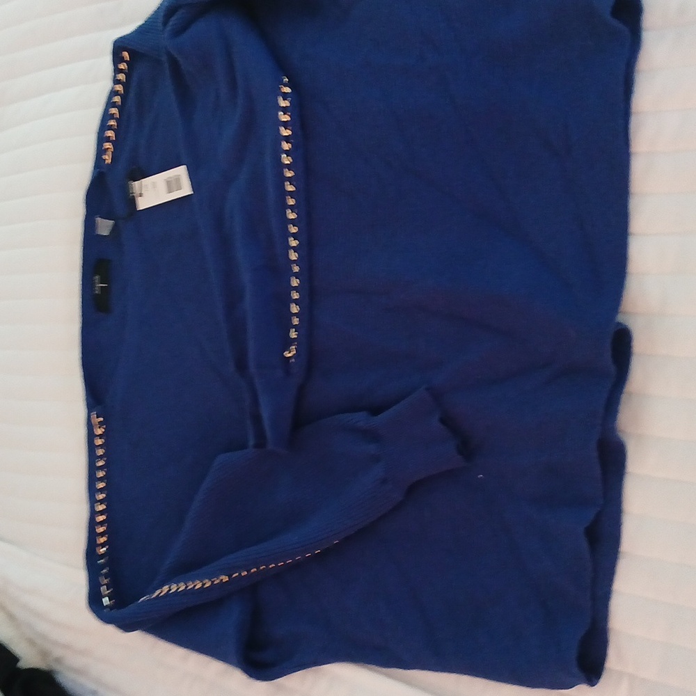 Blue Sweater with Gold Studded Sleeves TAHARI LARGE BNWT - Picture 8 of 8